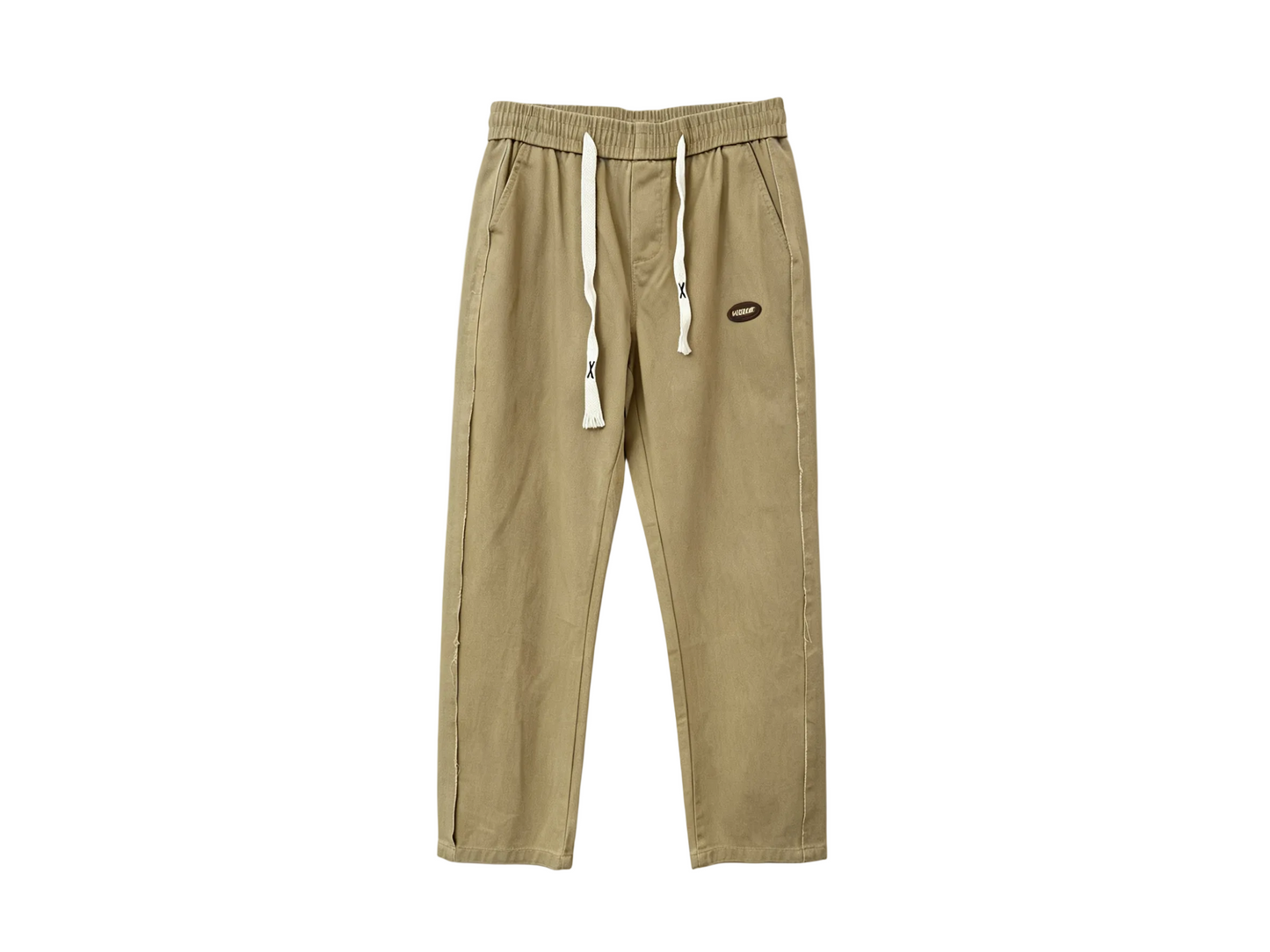 Men’s Khaki Drawstring Casual Pants with Elastic Waist