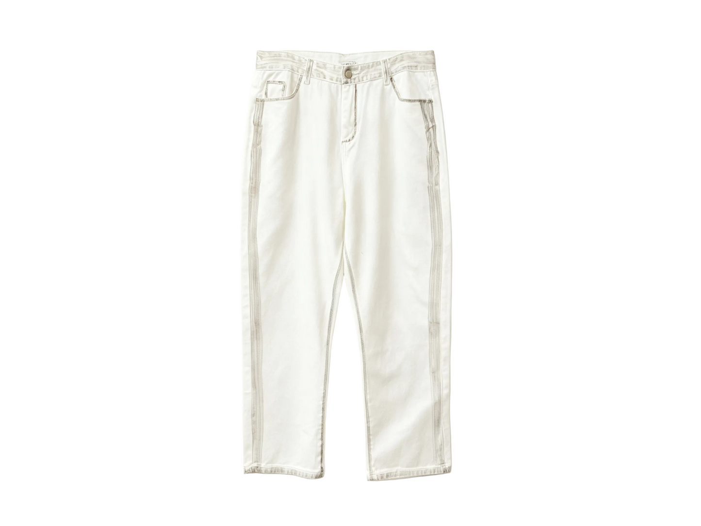 Men’s White Straight Leg Jeans with Contrast Stitching