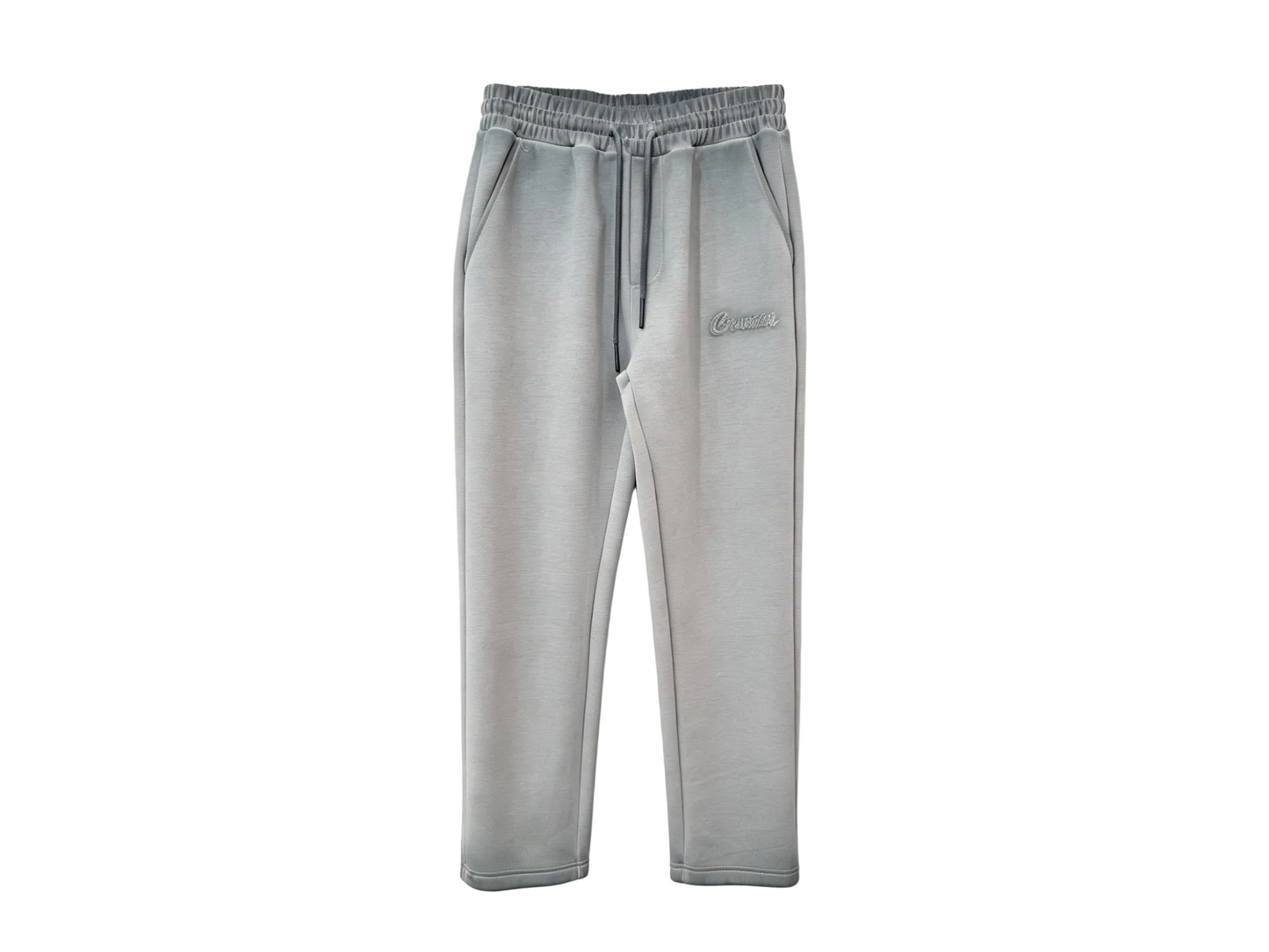Wholesale light grey embroidered straight-leg sweatpants with drawstring waist